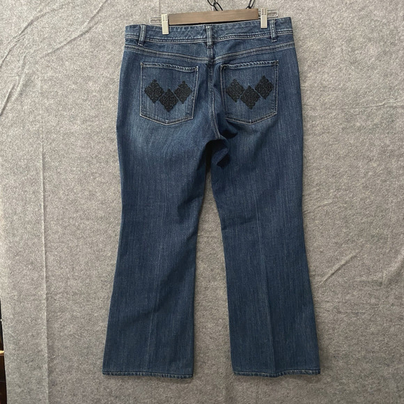 White House Black Market WHBM Flare Jeans‎ Womens 12R Blue Embroidered Blanc - Picture 1 of 11